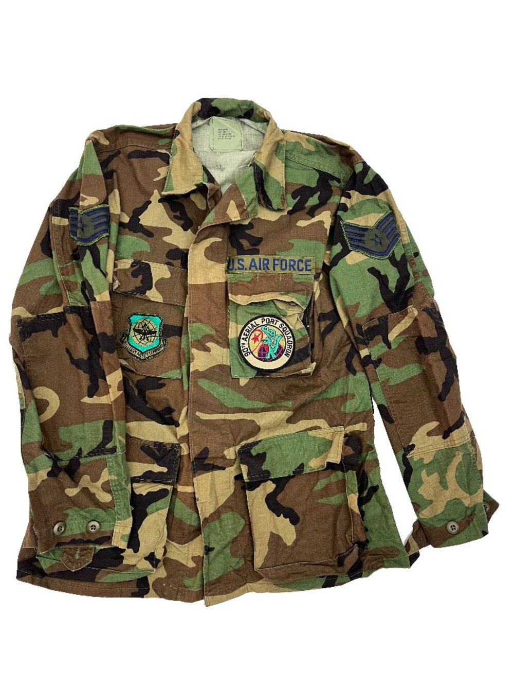 Vintage US Air Force Woodland Camo Patches Combat Jacket Coat Mens M